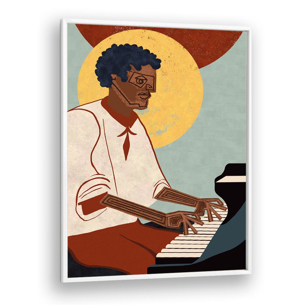 Colorful MUSICIAN GUY VIII, MOVIE POSTERS showcase an iconic musician playing piano, perfect for music lovers' decor.