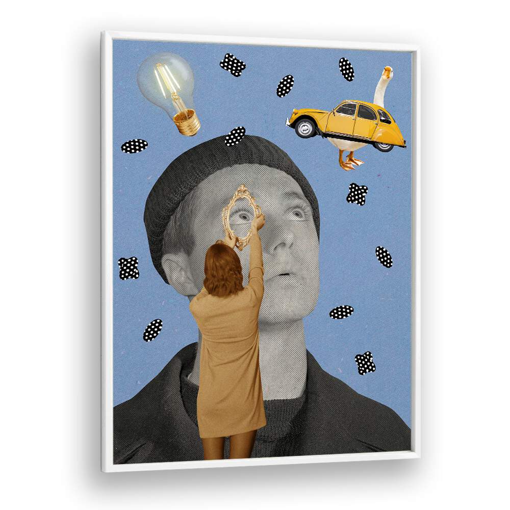 Unique collage featuring surreal elements, showcasing PEOPLE IV, SURREAL ART PRINTS for modern home decor.