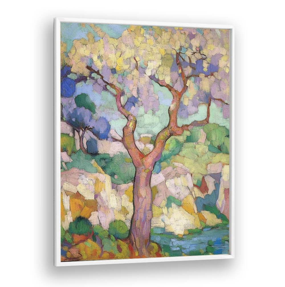 TREE ABSTRACT art piece featuring elegant tree shapes in vibrant colors, perfect for modern home decor.