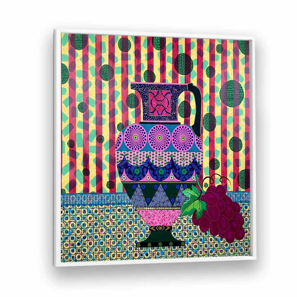 Colorful SUMMER NIGHT DREAM, KITCHEN POSTERS featuring a vibrant vase and grapes, perfect for enhancing your home decor.