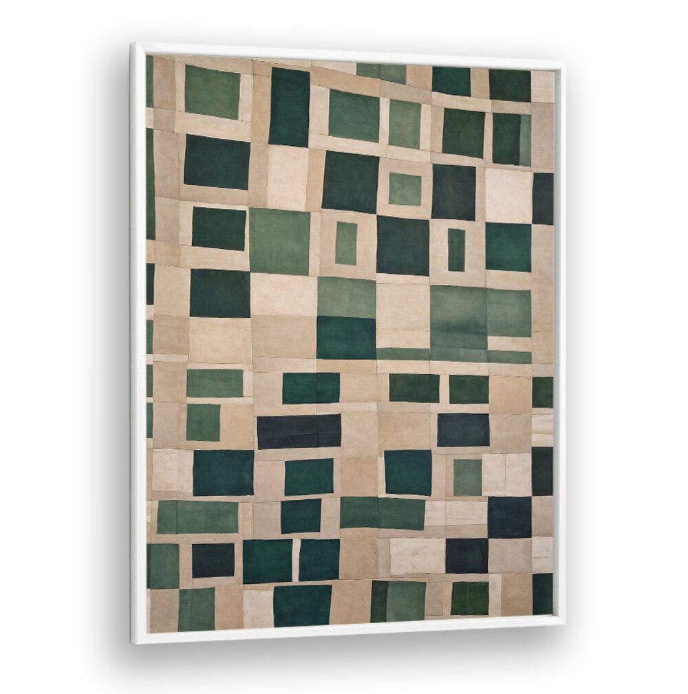 PAPER CUT NO.6, ABSTRACT PAINTINGS features a stunning geometric design in green and beige, perfect for modern interiors.