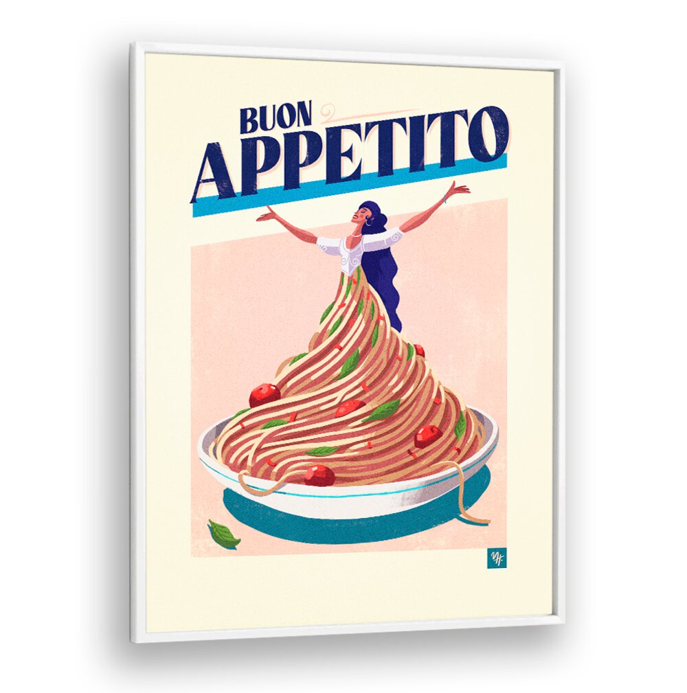 Celebrate culinary art with the BUON APPETITO I, BAR & CAFE ART, featuring vibrant spaghetti and a joyful chef.