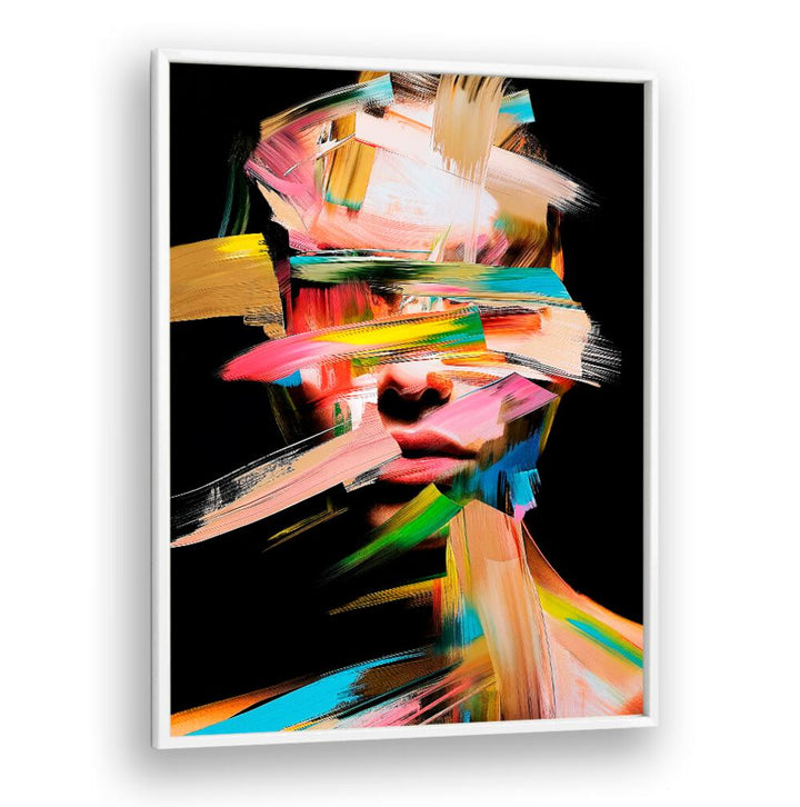 Colorful abstract artwork titled FACELESS V, showcasing unique brush strokes by Philippe Hugonnard. Perfect for modern decor.