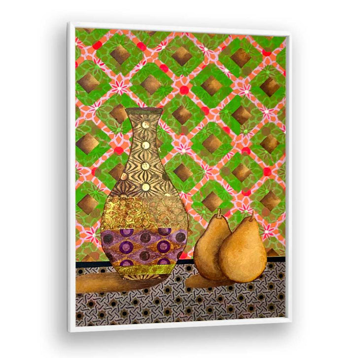 Colorful AWAKENING HUES, KITCHEN POSTERS featuring a vibrant vase and pears, perfect for modern home decor.