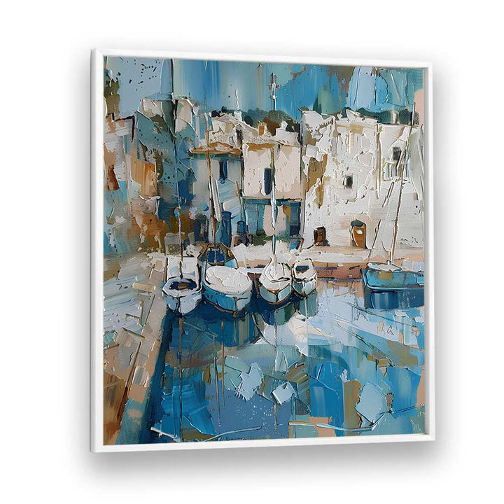 Serene scene of boats in the harbor; embrace tranquility with BOATS IN THE HARBOR MALLORCATHERAPY decor.