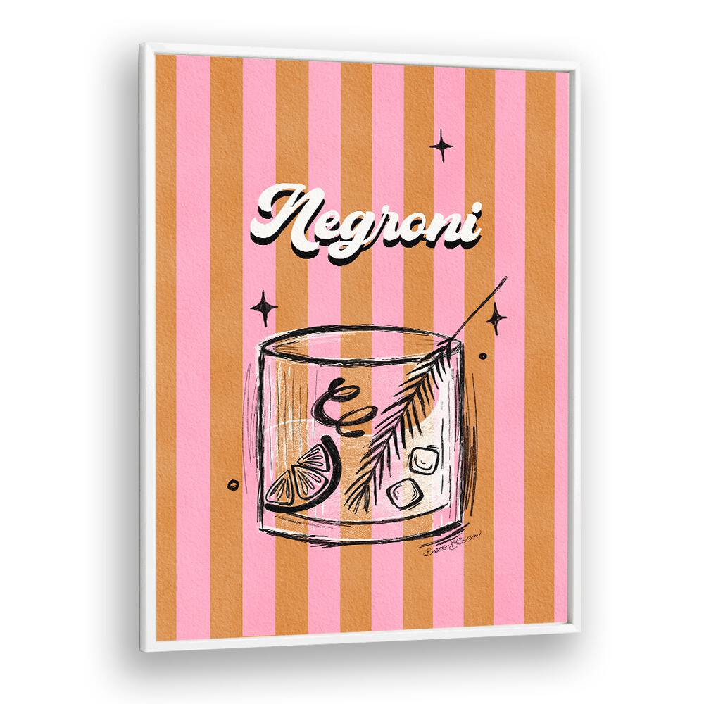 NEGRONI DRINK ON STRIPES BY BAROO BLOOM , BAR POSTERS , BAR ART PRINTS