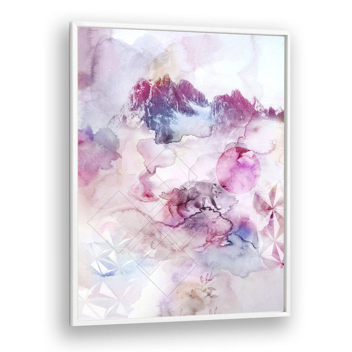 DUSK III, ABSTRACT PAINTINGS features soft pink and blue hues, blending ethereal shapes for a serene decor touch.