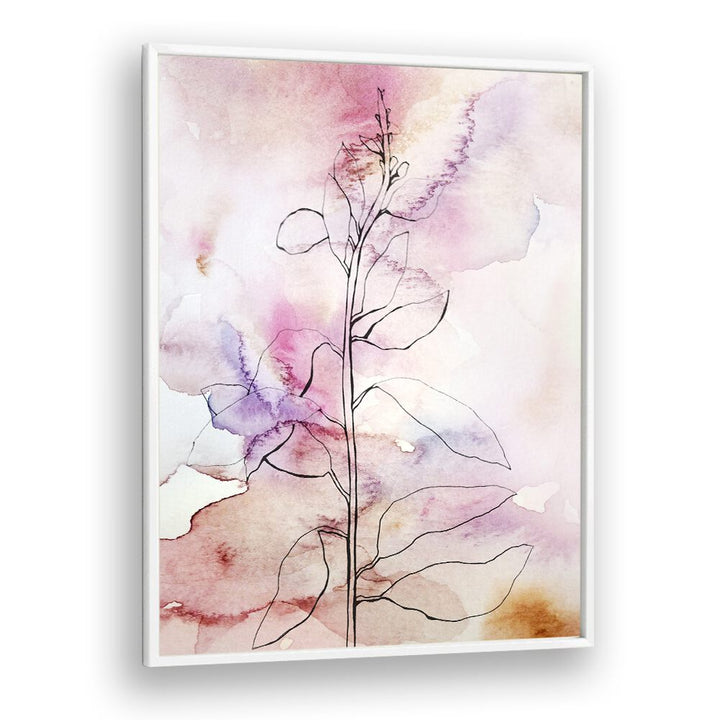 Soft watercolor design featuring a floral silhouette, perfect for any decor. WHISPER PETALS II, FLORAL FLOWER PAINTINGS.