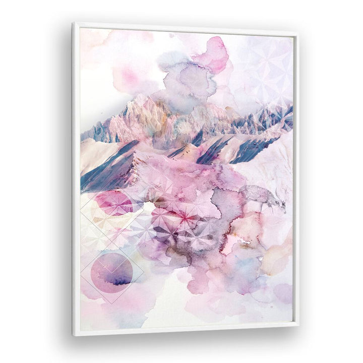 DUSK I, ABSTRACT PAINTINGS showcases soft colors and abstract mountain landscapes, perfect for modern decor.
