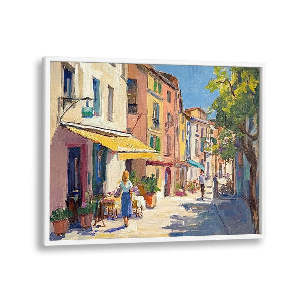 Vibrant STREET IN MALLORCA artwork showcasing Mediterranean charm and urban life in a picturesque setting.