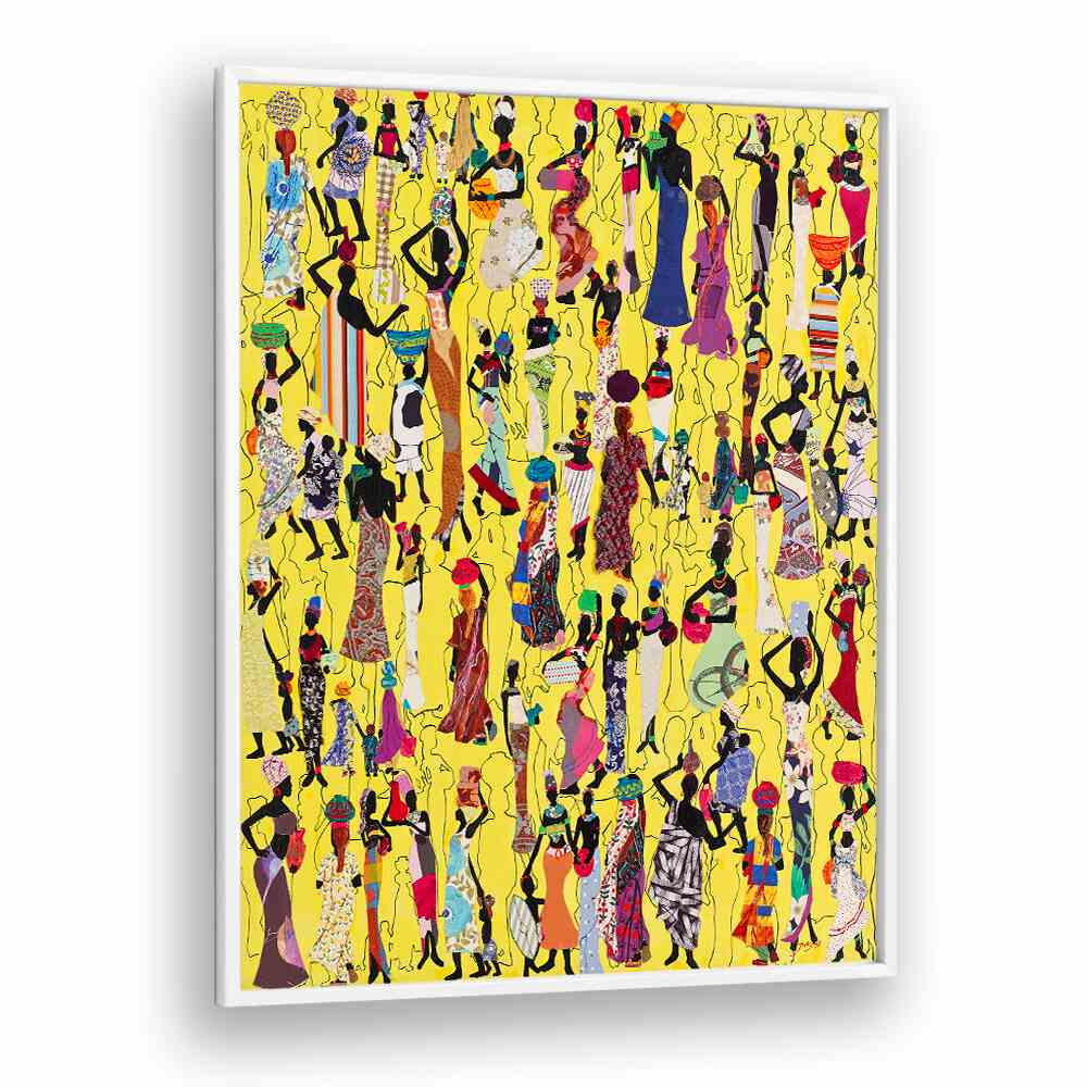 Vibrant AFRICA, FASHION POSTERS showcasing stylish figures on a bright yellow background for modern decor.