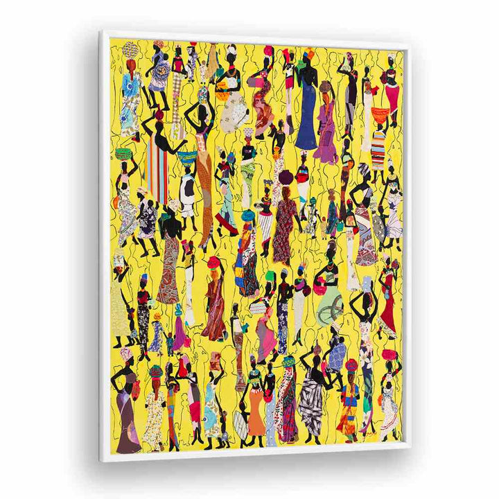 Vibrant AFRICA, FASHION POSTERS showcasing stylish figures on a bright yellow background for modern decor.