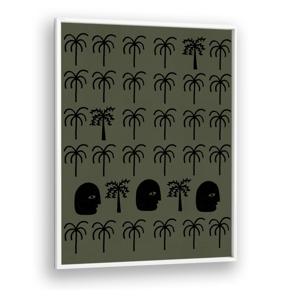Stylish design featuring palm trees and faces, embodying the essence of HEAVENLY MOMENT II, ABSTRACT PAINTINGS.