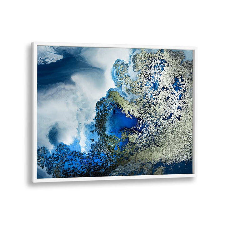 Vibrant BEACH HOUSE ART, ABSTRACT PAINTINGS featuring stunning blue and gold colors for a coastal-inspired decor.