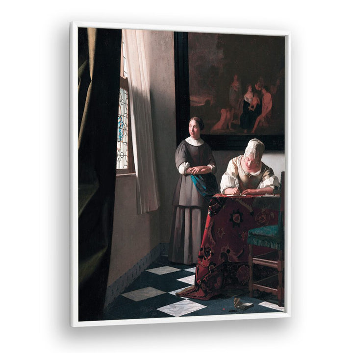 LADY WRITING A LETTER WITH HER MAID (CA. 1670–1671)  BY JOHANNES VERMEER, VINTAGE PAINTINGS