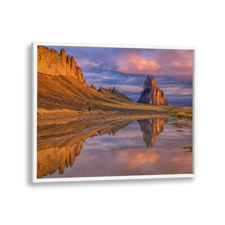 Stunning REFLECTION OF SHIPROCK, PHOTOGRAPHY PRINTS showcasing the majestic landscape mirrored in tranquil waters.