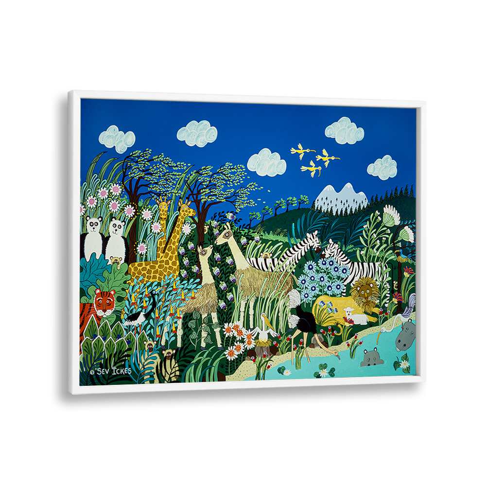 Bright and whimsical scene featuring animals and nature, perfect for inspiring creativity in A WINDY DAY, KIDS ROOM PAINTINGS.