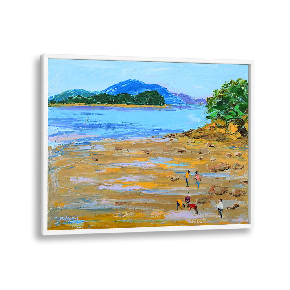 Colorful BEACH STORY II, BEACH PAINTINGS depicting a lively beach scene with people enjoying the shore.