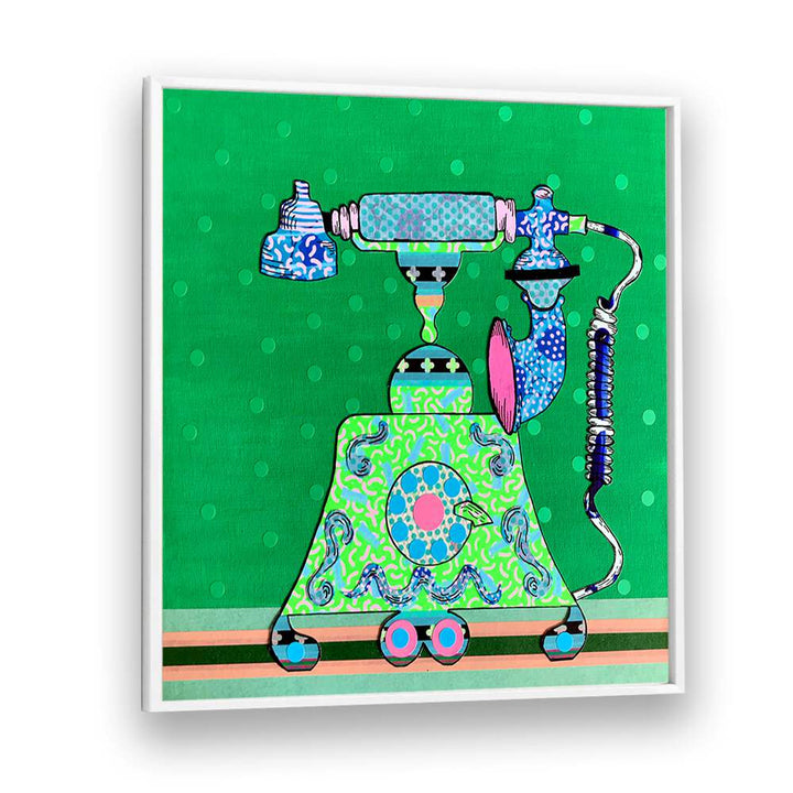 Vibrant MIDNIGHT CALL, POP ART PAINTINGS featuring a retro phone design, perfect for modern home decor elegance.