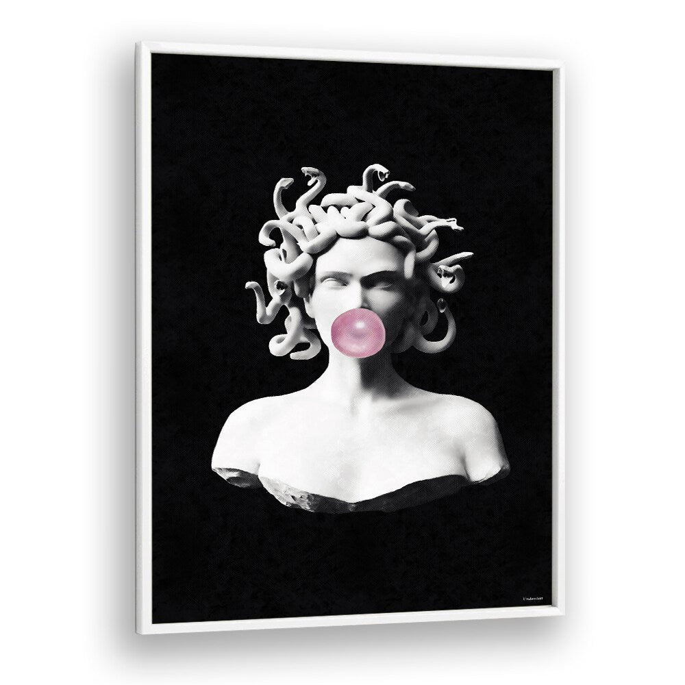 MEDUSA BLOWING PINK BUBBLEGUM BUBBLE BY UNDERDOTT, ALTERED ART PRINTS