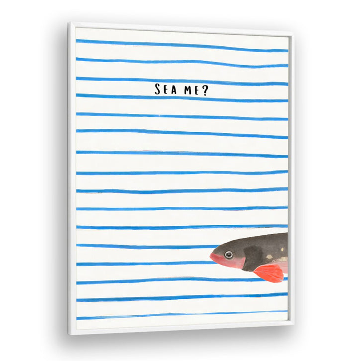 SEA ME , BEACH PAINTINGS featuring playful fish and blue stripes, bringing coastal charm and beach vibes to your space.
