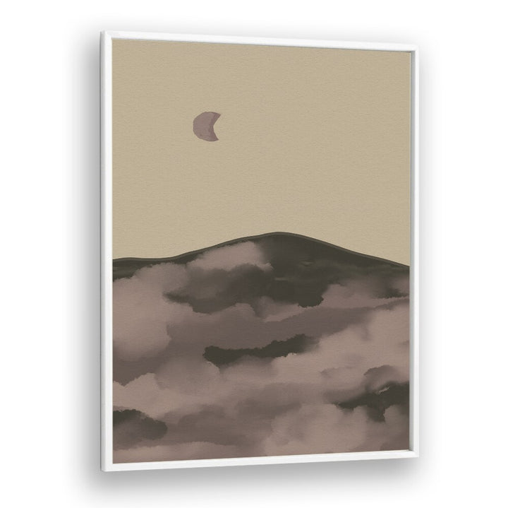 Elegant NIGHT, LANDSCAPE PAINTINGS showcasing serene mountains and a crescent moon, perfect for tranquil evenings.