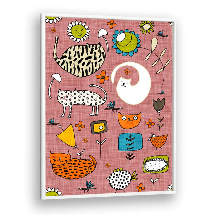 Colorful SPRING CAT PINK kids room paintings bring playful joy and energy to your child's space. Perfect for vibrant decor!