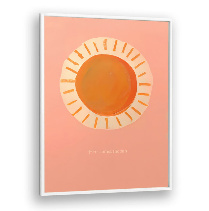 Bright and cheerful HERE COMES THE SUN , KIDS ROOM PAINTINGS featuring a warm sun design on soft peach background.