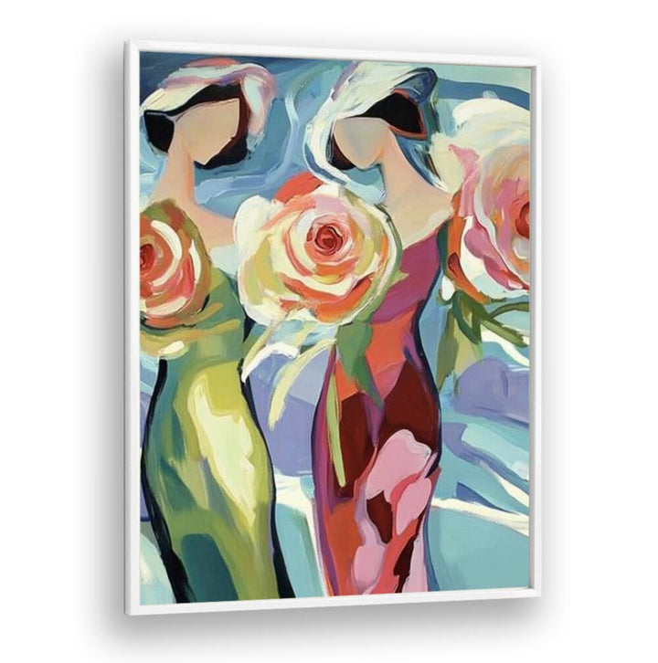 Bright and elegant TWO WOMEN WITH ROSES artwork, celebrating beauty and friendship in any space. Perfect for home decor.