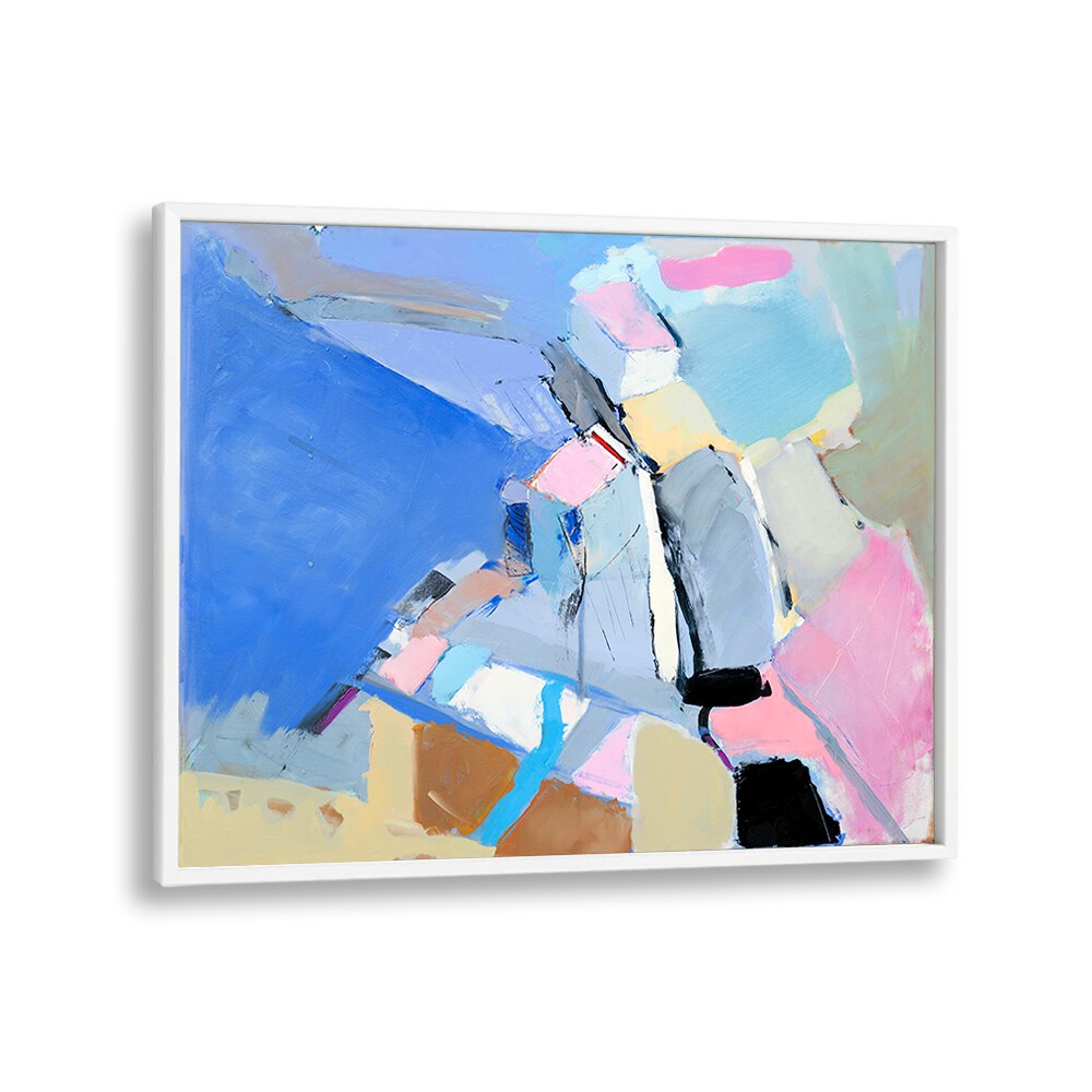 Colorful abstract painting titled "SEA TOWN, ABSTRACT PAINTINGS," perfect for beach enthusiasts and stylish decor.