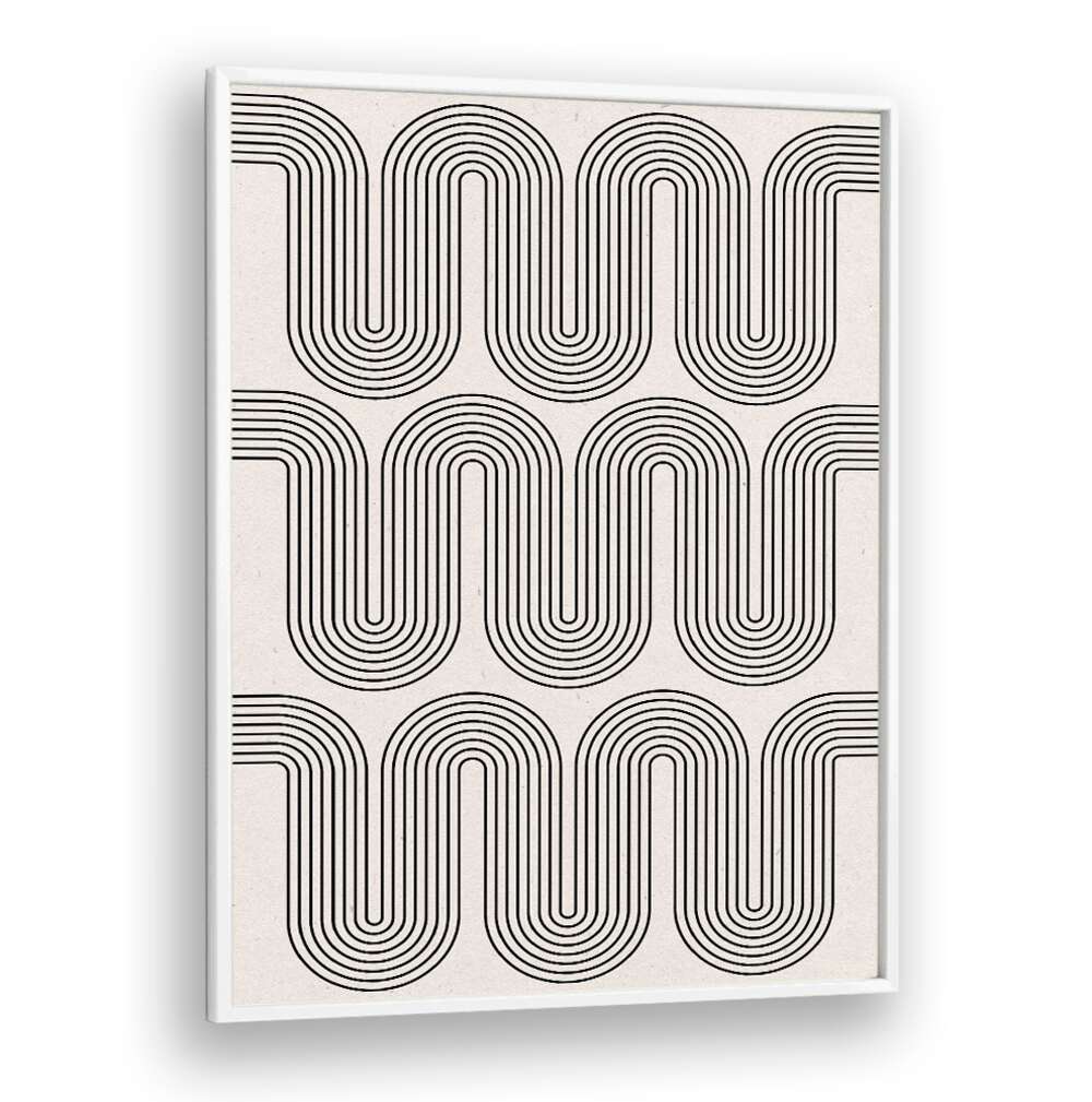 Dynamic black and white lines create a stylish design in MODERN WAVES NO.I, GEOMETRIC ART PRINTS for modern decor.