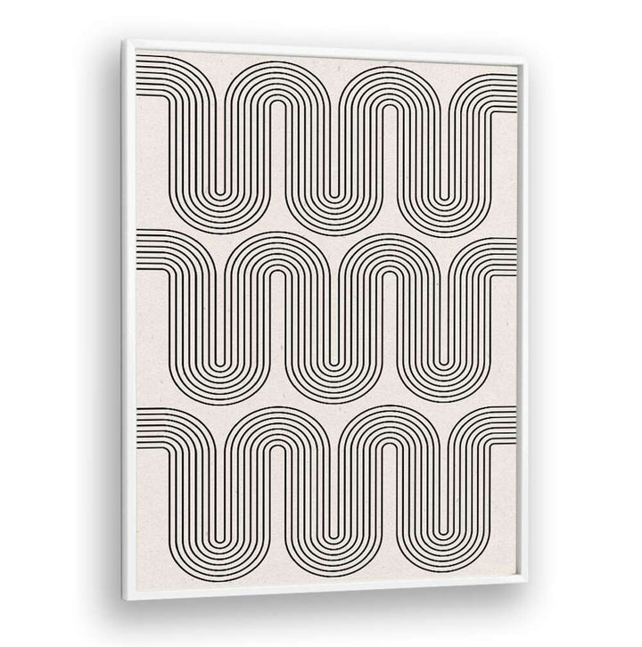 Dynamic black and white lines create a stylish design in MODERN WAVES NO.I, GEOMETRIC ART PRINTS for modern decor.