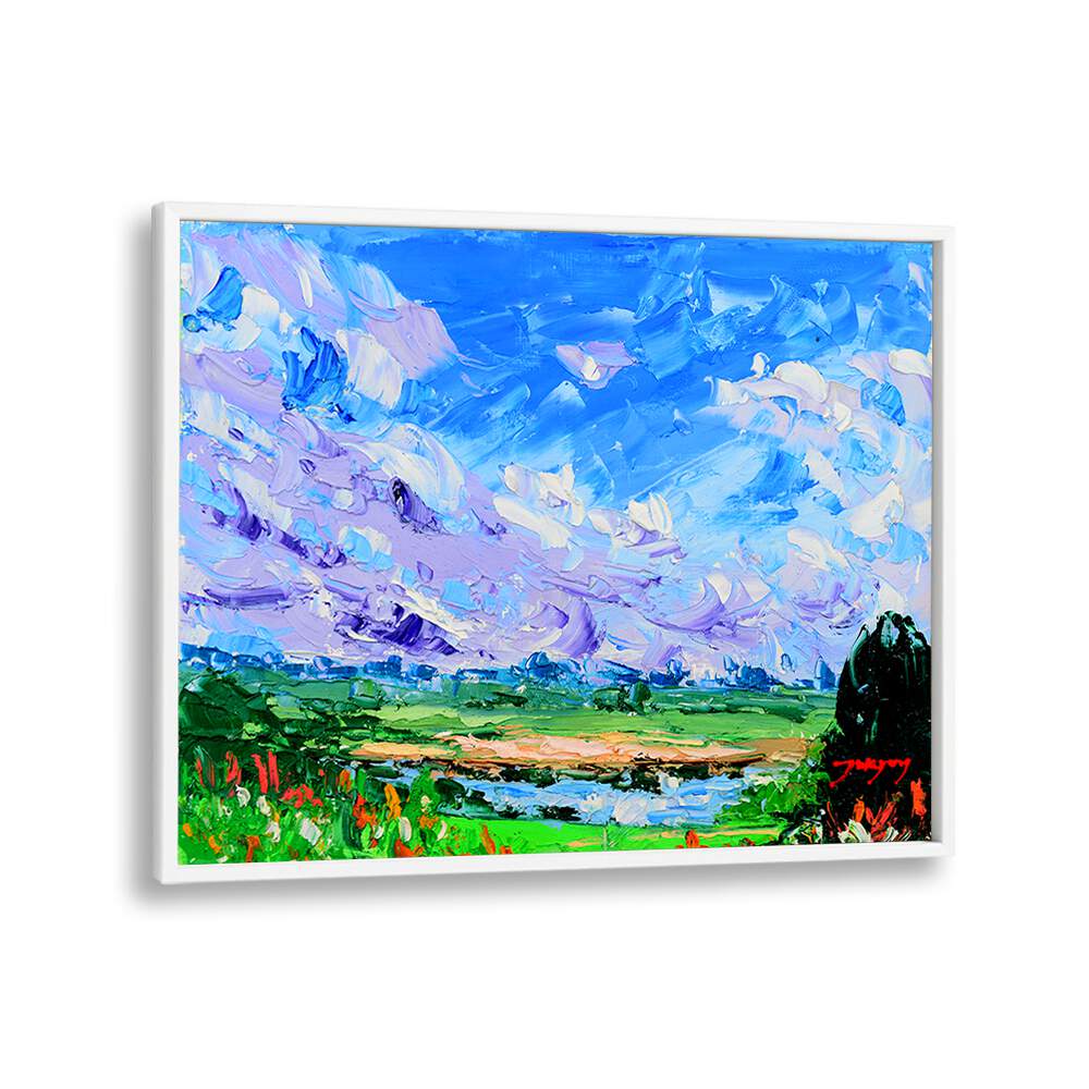 Vivid WILDFLOWERS AND SKY, LANDSCAPE PAINTINGS showcase colorful clouds over lush fields, perfect for any art lover.