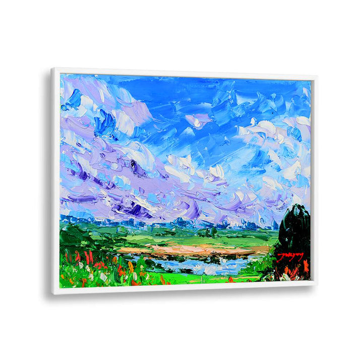Vivid WILDFLOWERS AND SKY, LANDSCAPE PAINTINGS showcase colorful clouds over lush fields, perfect for any art lover.