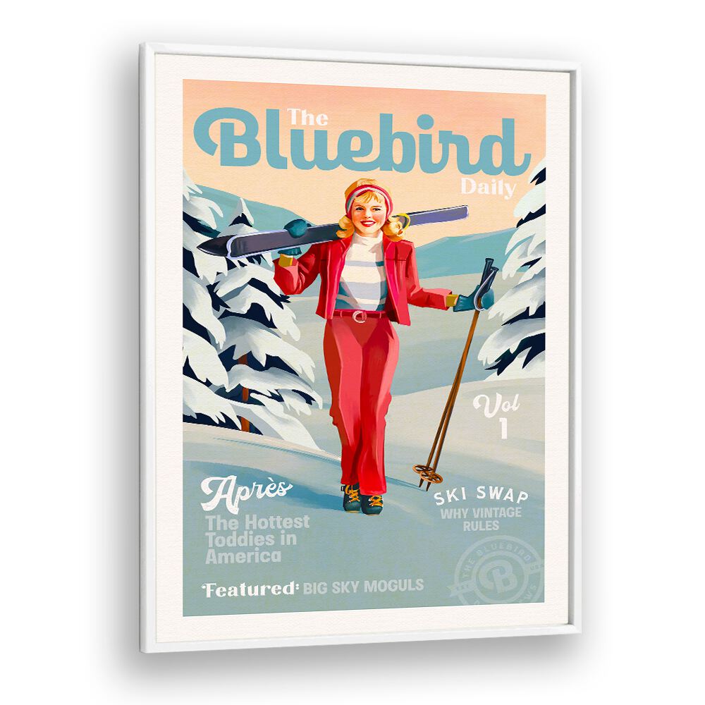 THE BLUEBIRD DAILY PINUP SKI ART BY THE WHISKEY GINGER ,WOMEN ILLUSTRATION PAINTINGS