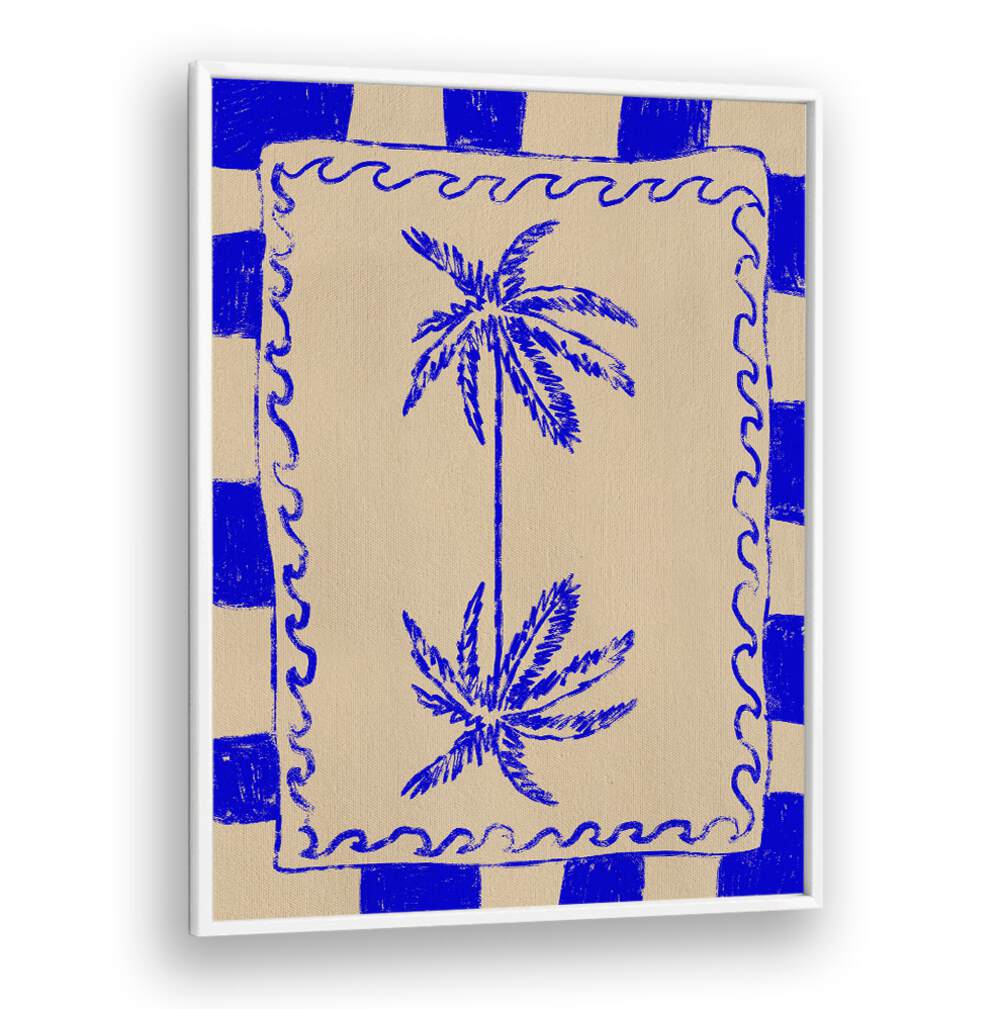 Stylish COASTAL CHARM, BEACH PAINTINGS featuring palm trees and blue accents, perfect for enhancing your decor.