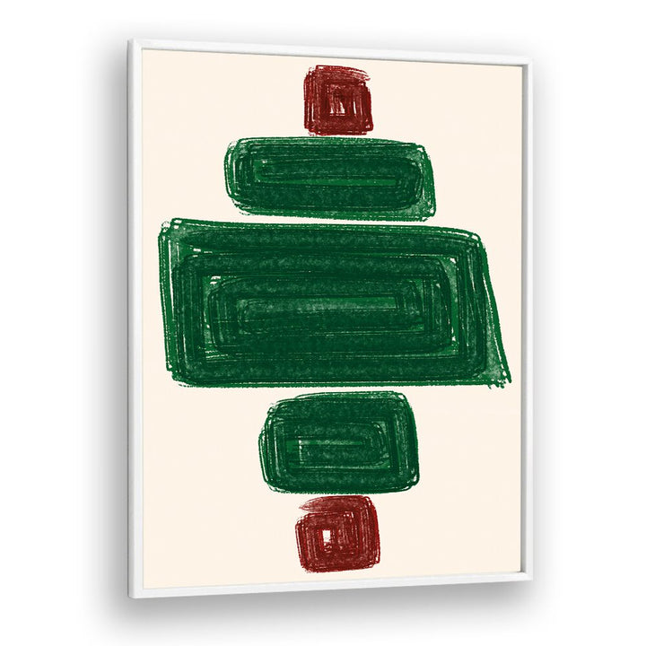 SIMPLEX II, ABSTRACT PAINTINGS features bold green and red shapes, perfect for enhancing any modern space.