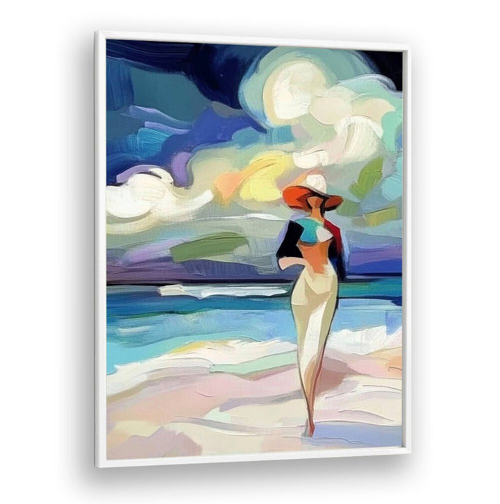 Elegant WOMAN ON THE BEACH artwork, perfect for adding charm to your space and celebrating summer vibes.