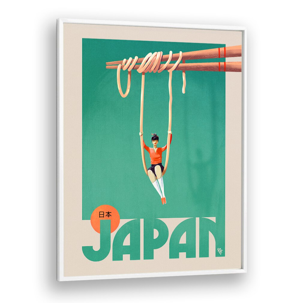 Colorful Japan Noodles, Bar & Cafe art featuring a playful design with noodles and chopsticks, perfect for decor.