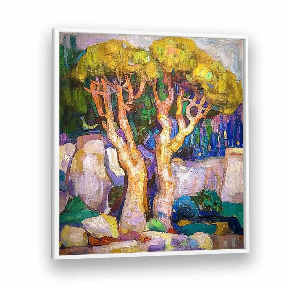 Colorful artwork featuring TREES BY THE SEA MALLORCA, perfect for enhancing coastal home décor.