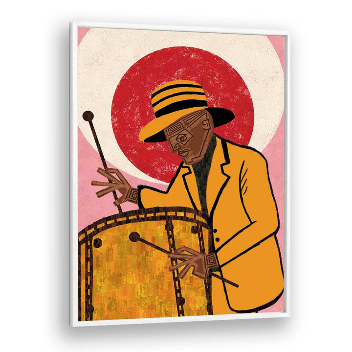 Vibrant MUSICIAN GUY II, MOVIE POSTERS artwork featuring a drummer in stylish attire, perfect for music lovers.