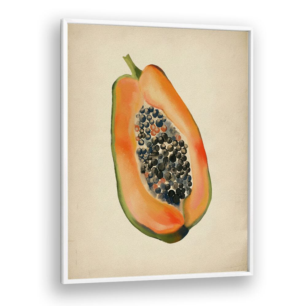 VINTAGE FRUIT- PAPAYA, KITCHEN POSTERS showcase a beautifully illustrated halved papaya, perfect for your tropical decor.