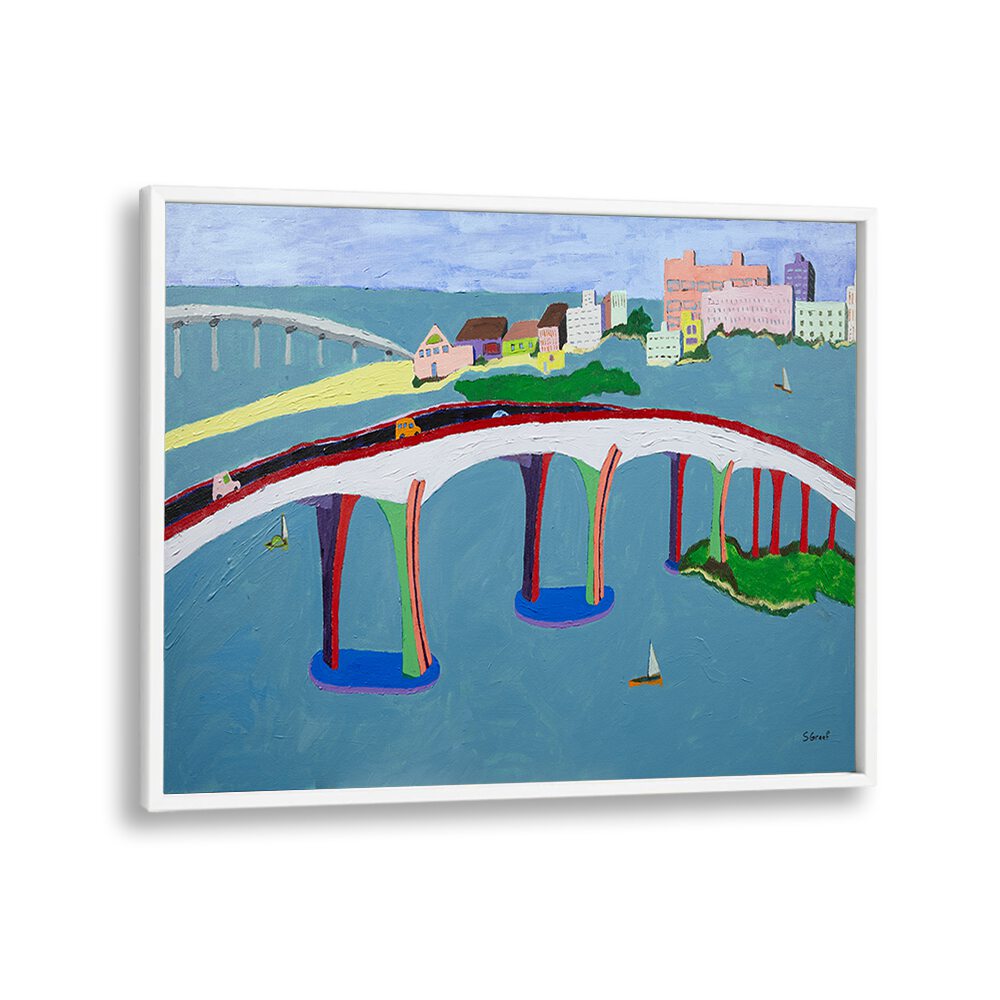 CLEARWATER BRIDGE , LANDSCAPE ART PRINTS , LANDSCAPE PAINTINGS