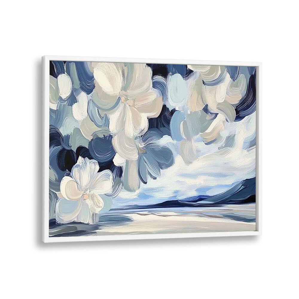 Elegant MAGNOLIA artwork in soft blues and whites, enhancing your home decor with sophistication and style.