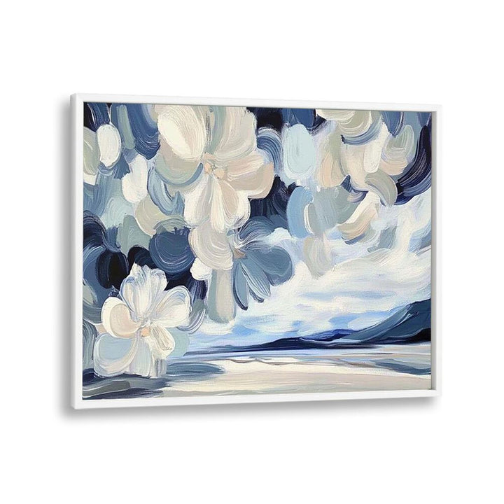 Elegant MAGNOLIA artwork in soft blues and whites, enhancing your home decor with sophistication and style.