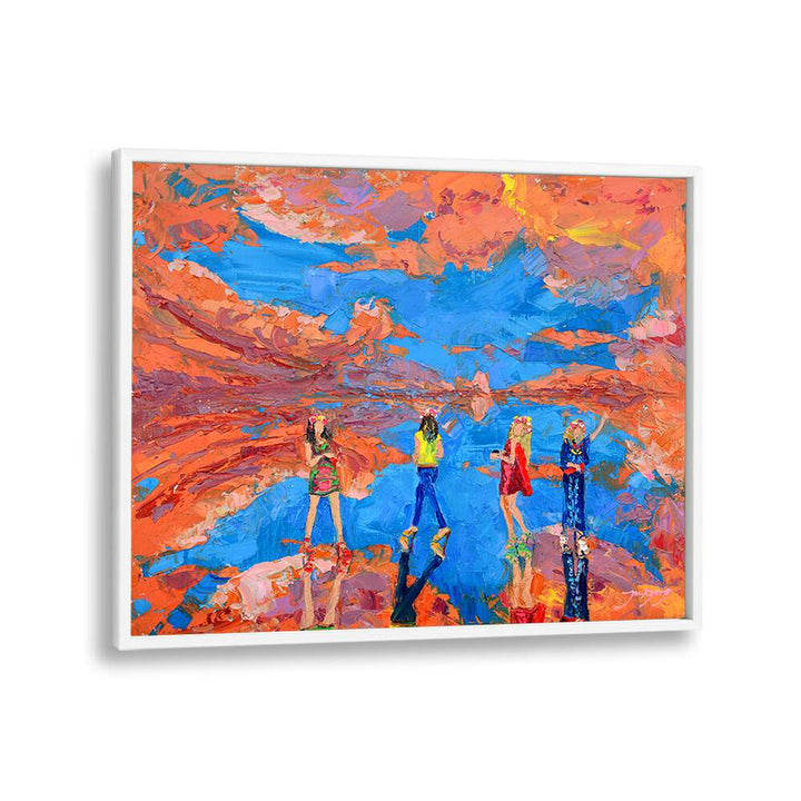 Vibrant SKY FASHION SHOW, PORTRAITS artwork featuring stylish figures against a colorful abstract background.