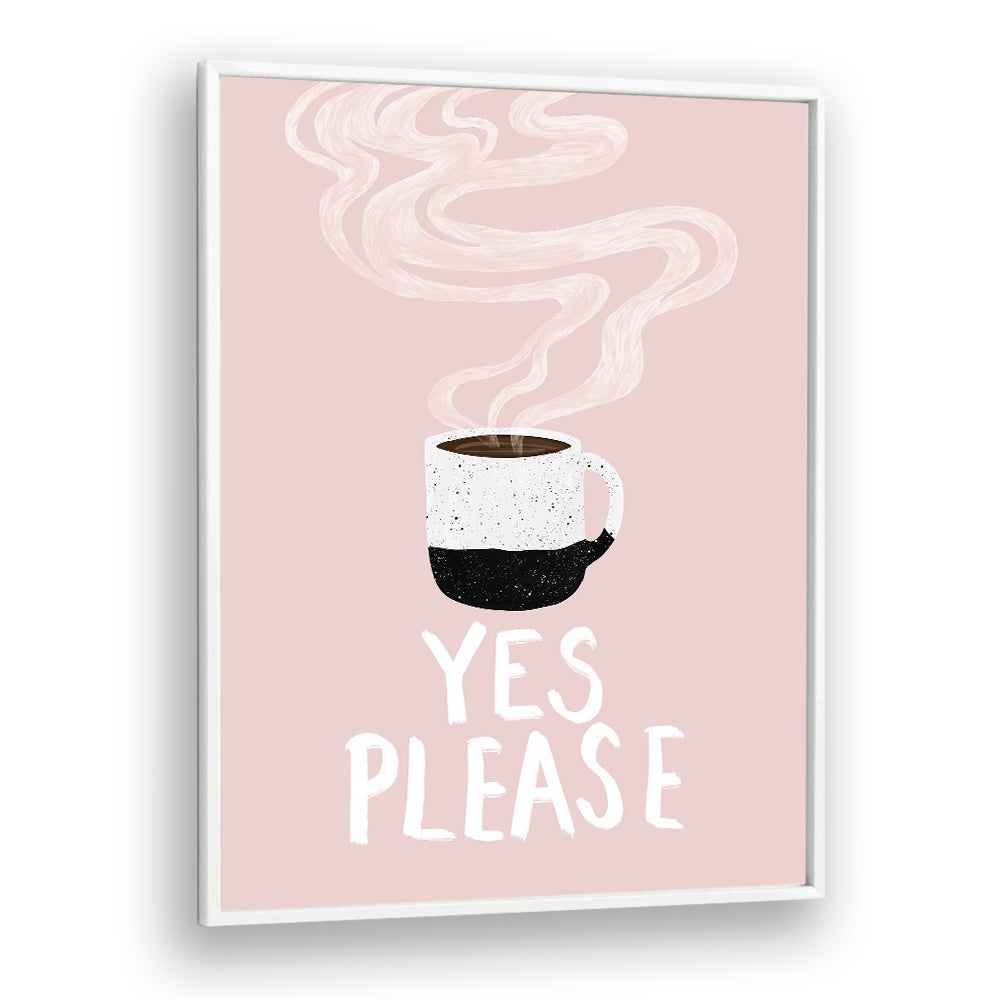 Charming art featuring a coffee cup and the phrase "YES PLEASE, BAR," perfect for cafe decor.