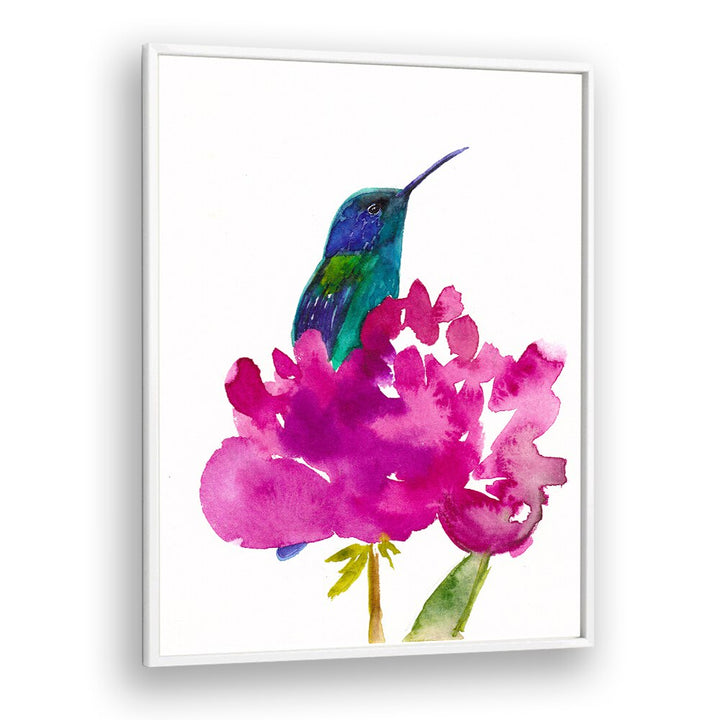 HUMMINGBIRD IN A PEONY , ANIMAL PAINTINGS