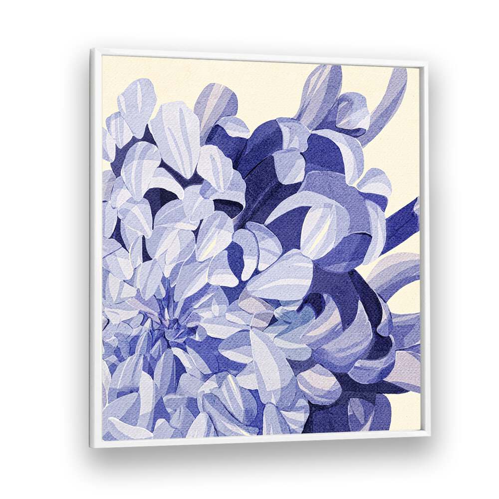 Vibrant CHRYSANTHEMUM, FLORAL FLOWER PAINTINGS adding elegance to your decor with stunning shades of blue and white.