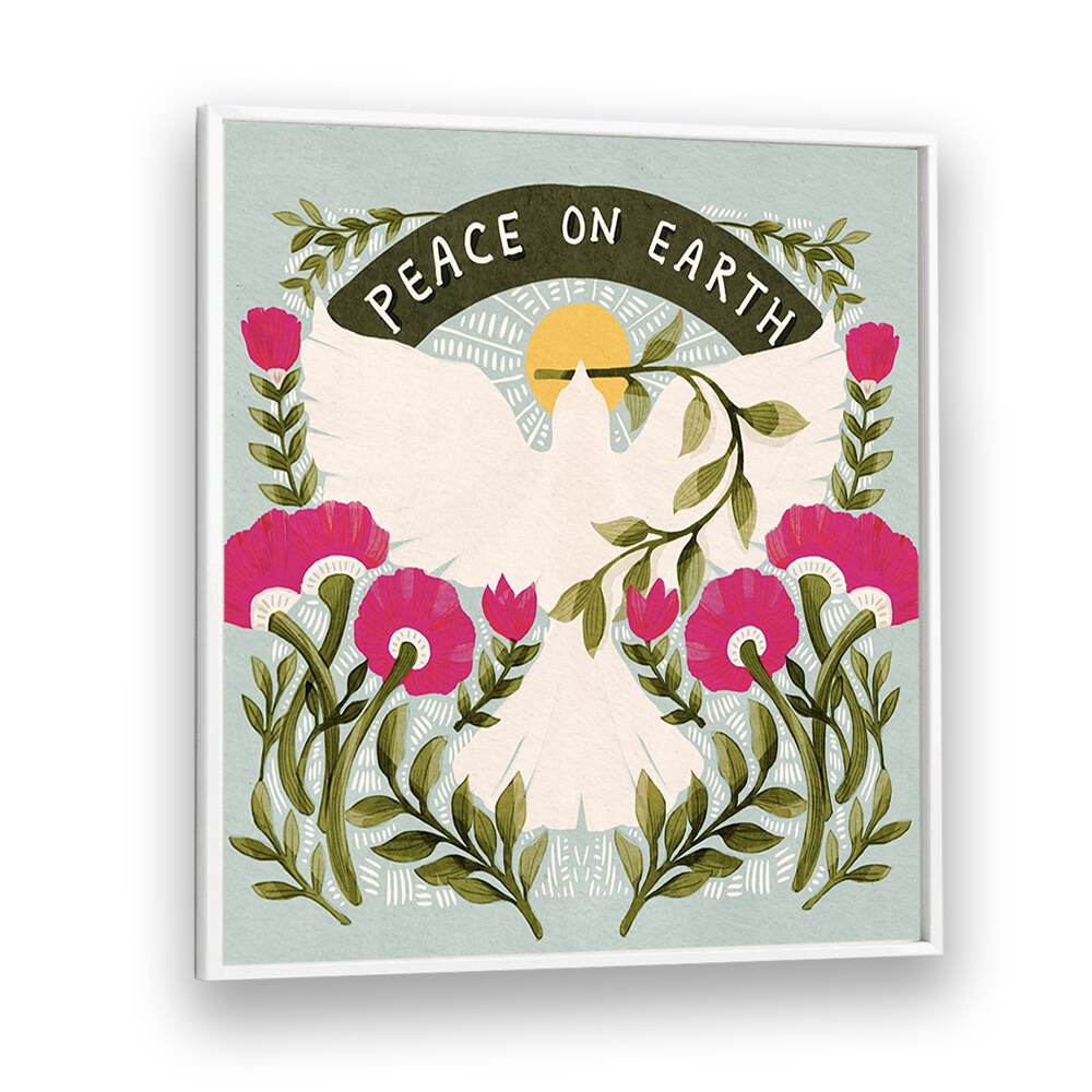 Artisan PEACE ON EARTH, QUOTES poster enhances your space with tranquility and vibrant floral designs. Perfect decor choice!
